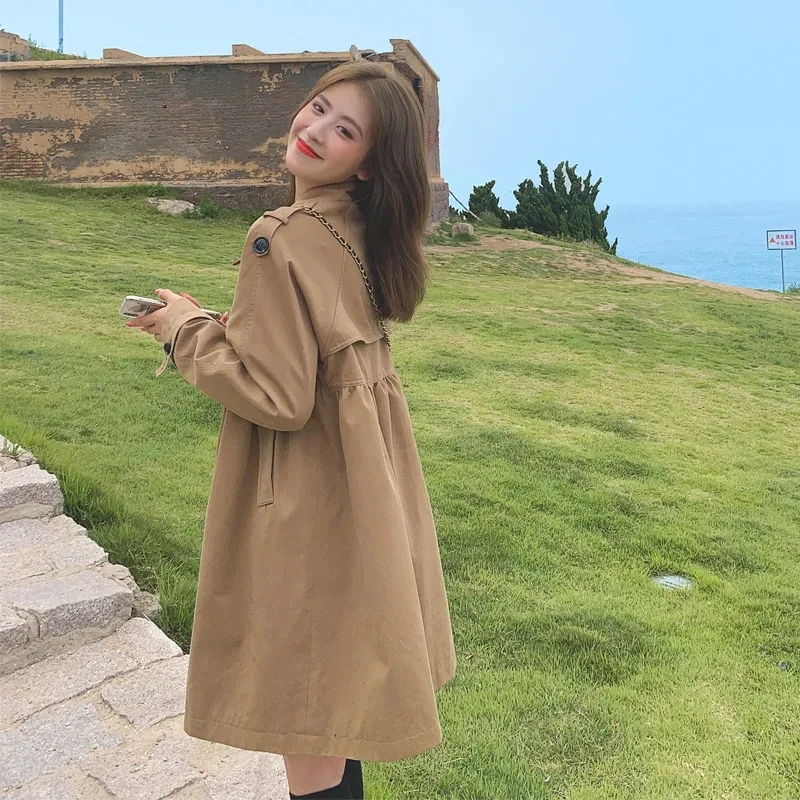 

New 2023 Spring Autumn Korean Version Double Breasted Women's Trench Coat Jacket Versatile Elegant Female Windbreaker Outerwear