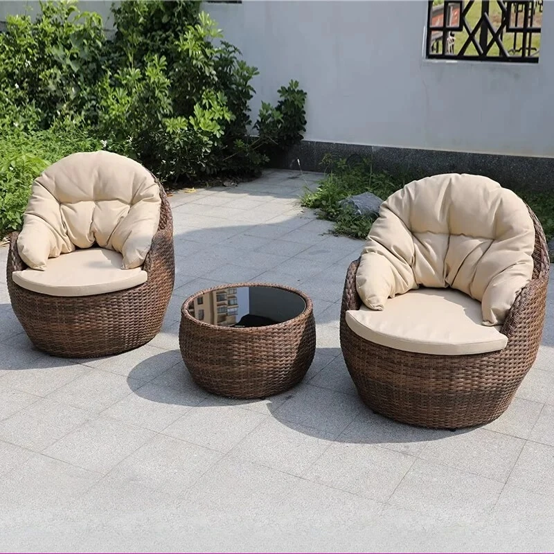Balcony Rattan Sofa Single Relaxing Rattan Camping Chair Garden Furniture Beach Lounger Glass Top Coffee Table Garden Furniture