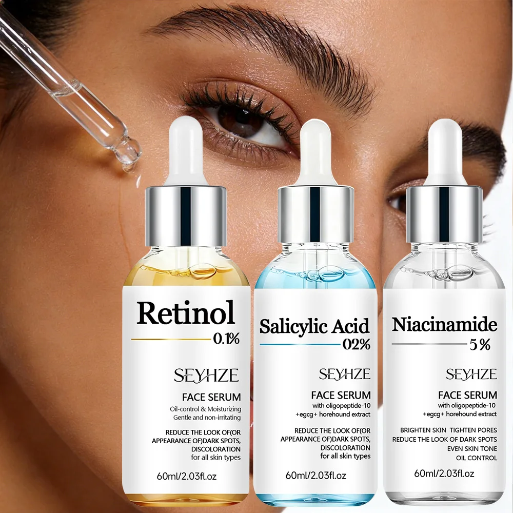 SEYHZE 1Bot SalAcid&Retinol Serum Conjunto de 3 peças com Niacinamida+Colágeno Ceramida Aloe+Centella para Iluminar e Firmar Pele Sensível Hidratação 