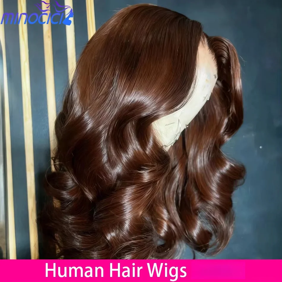 Perruques en cheveux humains ondulés brun chocolat, perruque frontale en dentelle HD 13x6, perruque brésilienne pré-plumée colorée 13x4 en cheveux humains, densité 250