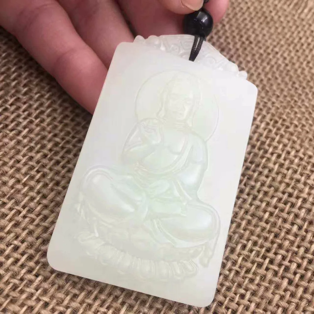 Natural ExquisiteHetian Jade Sakyamuni   Pendant  Retro Jewelry 36*61mm