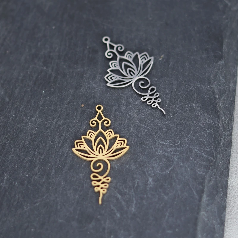 3pcs Stainless Steel Unalome Lotus Flower Charms for Jewelry Making Necklace Earrings Yoga Buddhism Spiritual Amulet diy Pendant