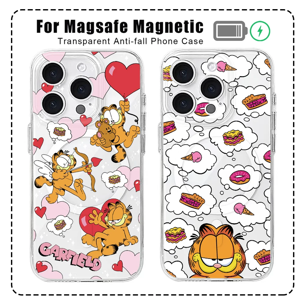 Магнитный чехол для телефона Magesafe с изображением кота Гарфилда для Samsung Galaxy S25 S24 S23 S22 S21 Ultra Plus 5G S20 FE, прозрачный чехол