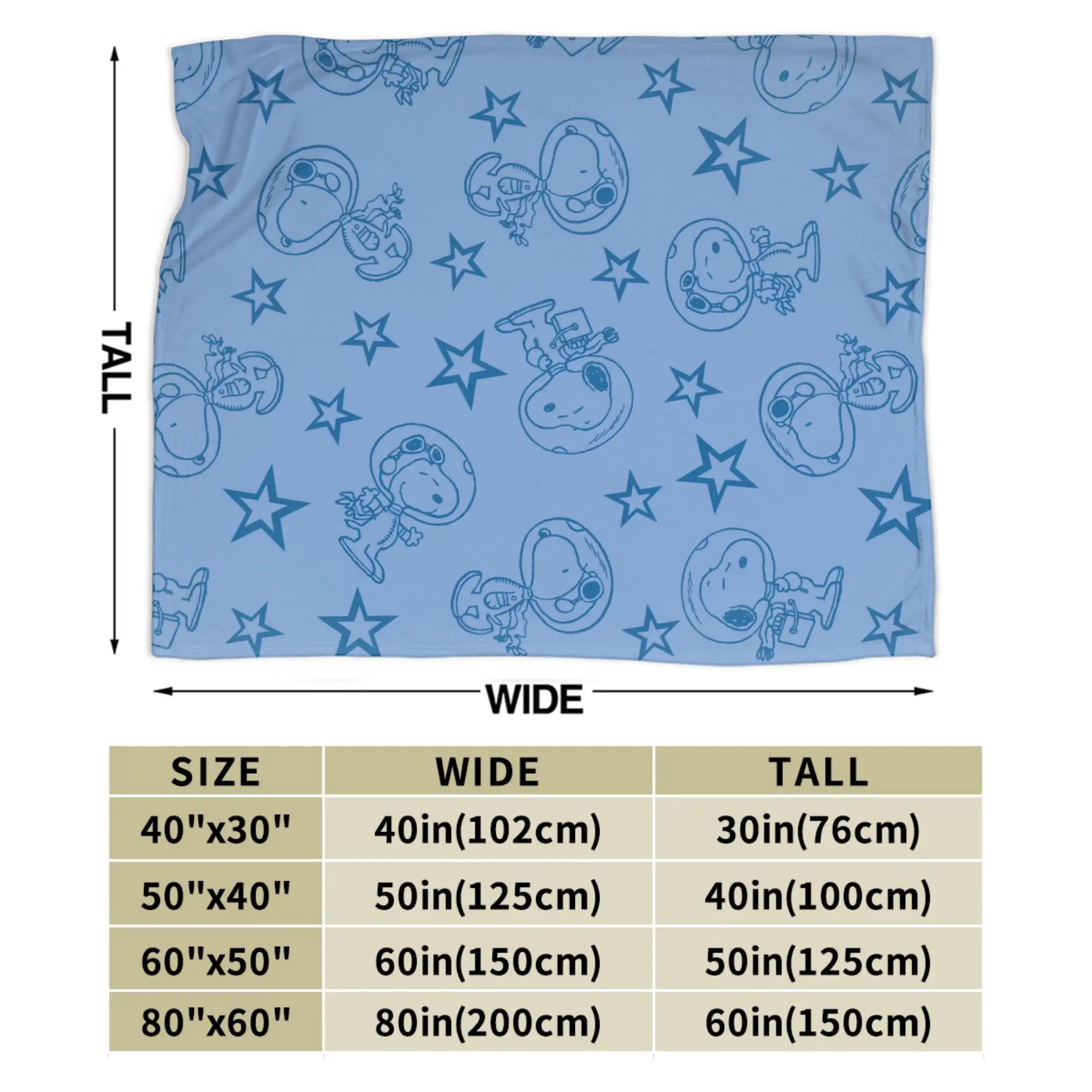 Snoopys Blue Space Astronaut Pattern Flannel Blanket  Novelty Throw Blankets for Home 125*100cm Bedspread, view 4