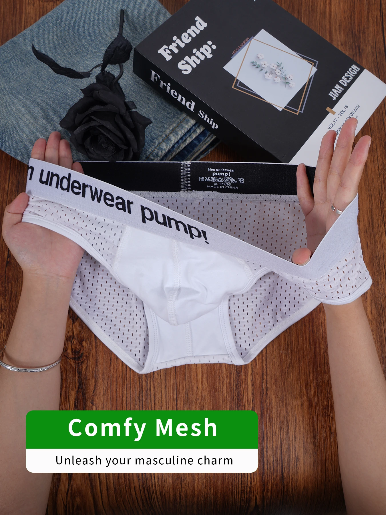 Men's PUMP! Mesh Briefs U Convex Pouch Elastic Waistband Breathable Quick Dry Sport Underwear