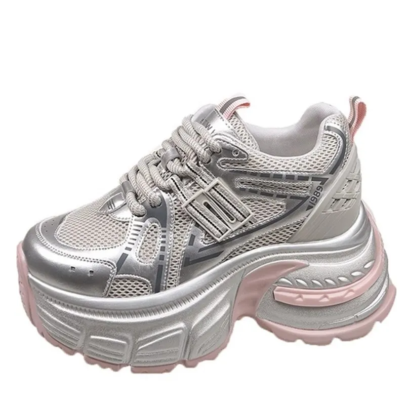 

Trendy Summer Sports Women's Shoes 7CM Heightening Single Net Thick Bottom Breathable Casual Sport Shoes for Small Stature