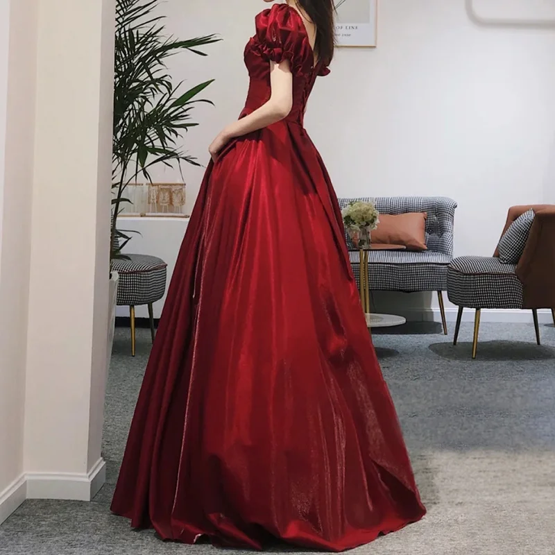 Robe de soiree Wine Red lace up long dress Elegant Evening Dress Formal Bride Wedding Banquet V Neck Prom Party Dress customized