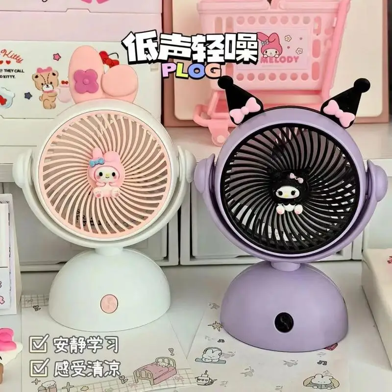 

Kawaii New Desktop Fan Silent Rotatable Mini High Wind Usb Summer Cooling Fan Cartoon Kuromi My Melody Cinnamoroll Holiday Gift