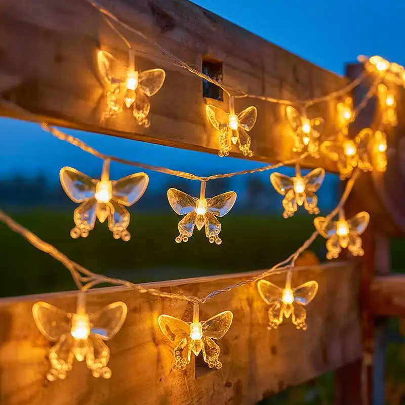 Guirlande lumineuse LED en forme de papillon, guirlande lumineuse transparente à piles pour arbre de Noël et fête