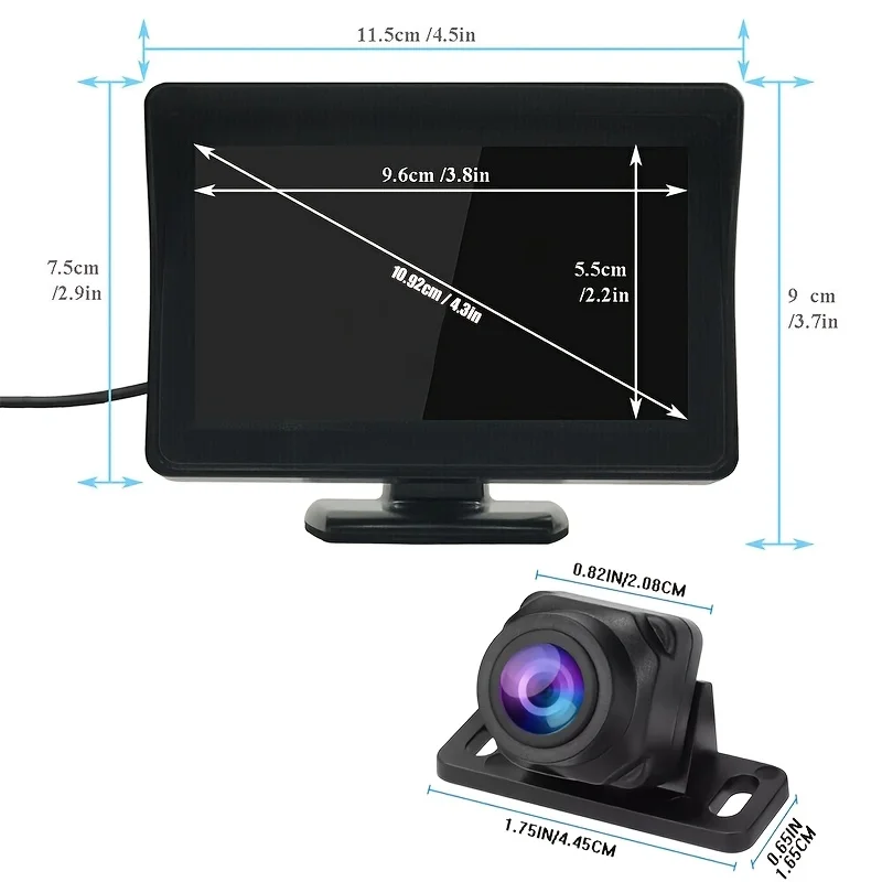 4.3In Car Rear View Camera 2in1 for Upgrade Kit Vehicles with Monitor Kit Backup Camera Guideline Display for Pickup Minivan