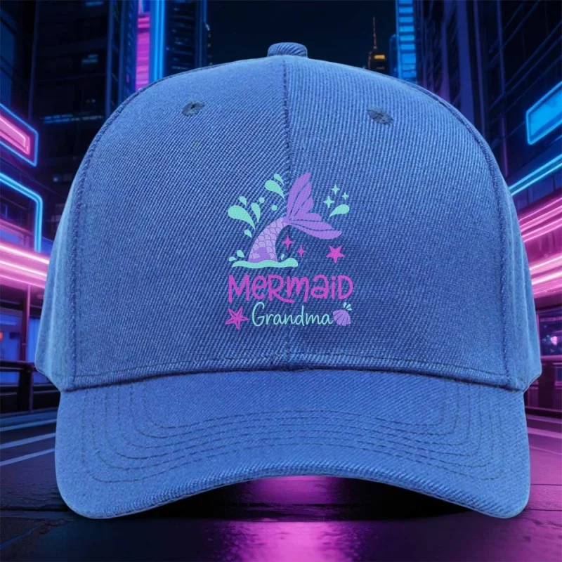 Adjustable Mermaid Tail Baseball Cap with Starfish Shell Print – Purple & Turquoise, Beach Party Themed, Machine Washable
