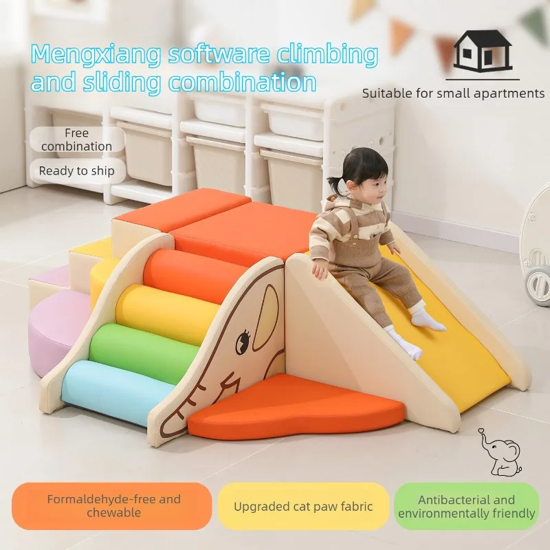 

6PCS Elephant Soft Play Climb Slide Set Toddler Sensory Integration Training Toys Cotton Foam Indoor Play Equipment for Kid Home