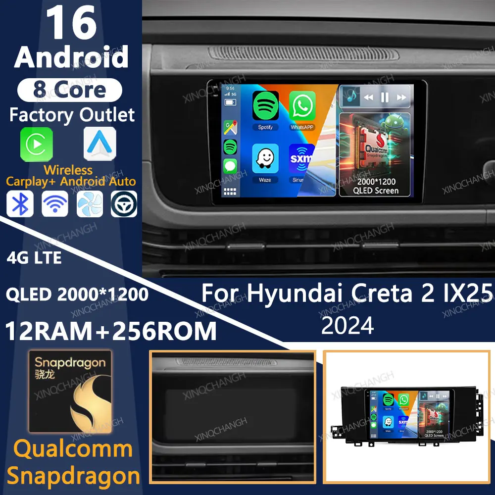 Android 16 Car Radio For Hyundai Creta 2 IX25 2024 BT QLED Qualcomm Multimedia Video Player 2DIN Carplay Auto 4G LTE 5G WIFI GPS