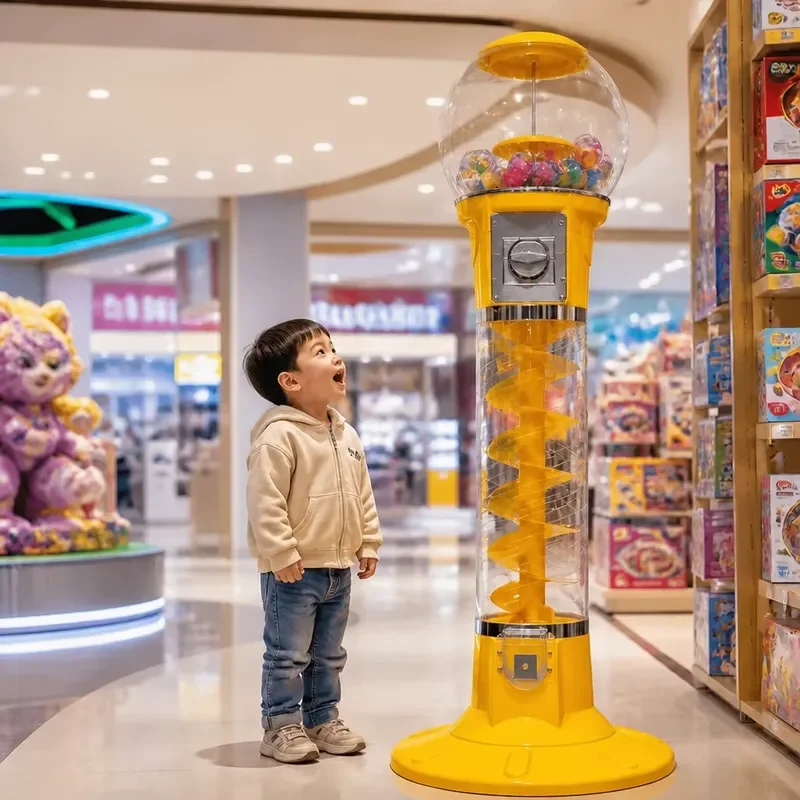 145cm Tall Spiral Coin Operated Vending Machine for 45mm 75mm Capsule Toys Commercial Gumball Dispenser for Kids