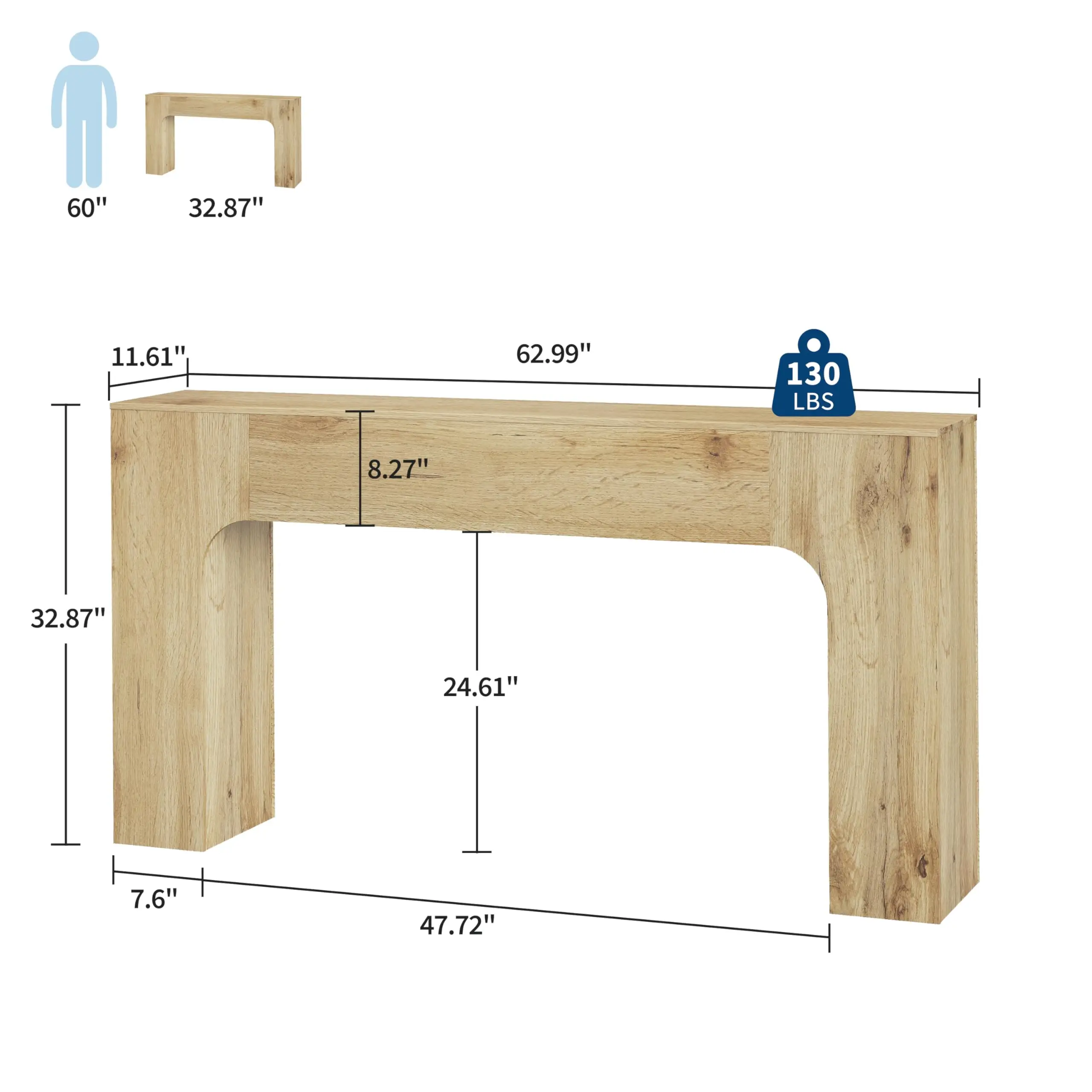 63 Inch Narrow Farmhouse Console Table Natural Wood Sofa Table Behind Couch, Entryway Hallway Foyer Table, Living Room TV Stand