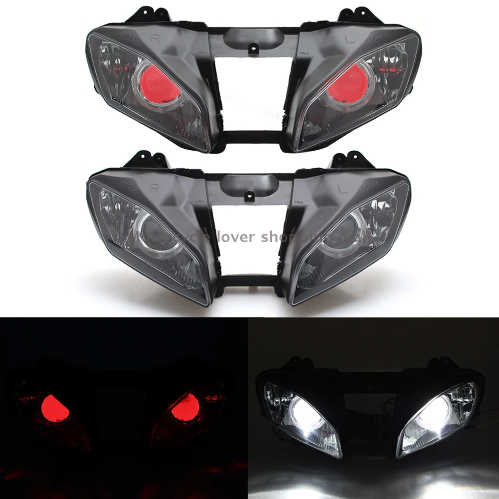 Motorcycle Headlight Angel Devil Eyes LED Headlamp HID Projector Headlight Assembly luces para moto For Yamaha YZF R6 2006 2007