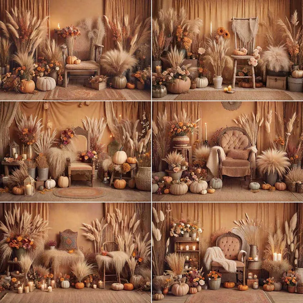

MOON.QG Bohemia Farm Autumn Background Photography Thatch Thanksgiving Boho Photozone Backdrop Baby Studio Photozone Accessories