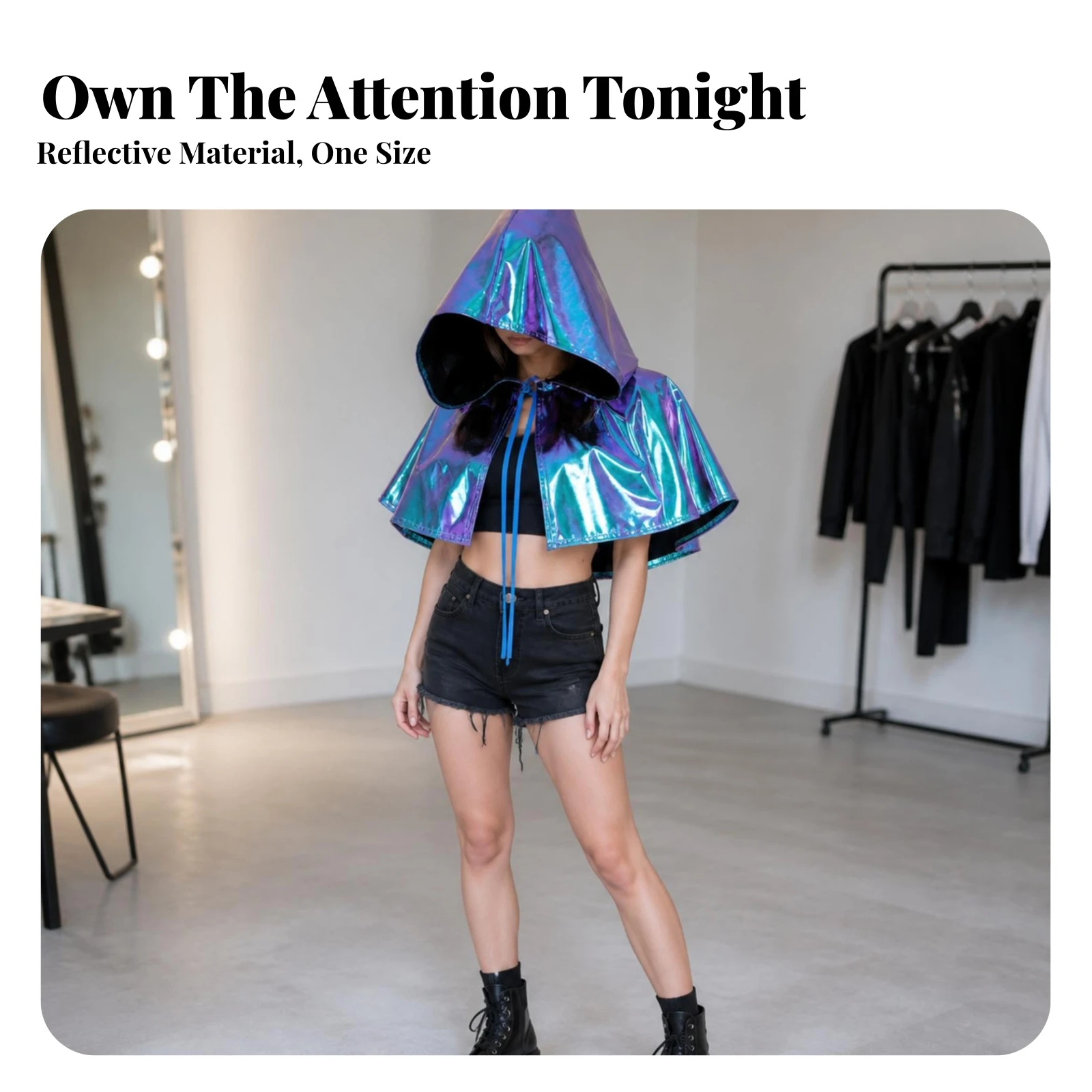 Hooded Cape Shiny Costume Cape with Hood Hooded Cloak Mysterious Cloak with Hood Lightweight for Adults, Halloween, Cosplay
