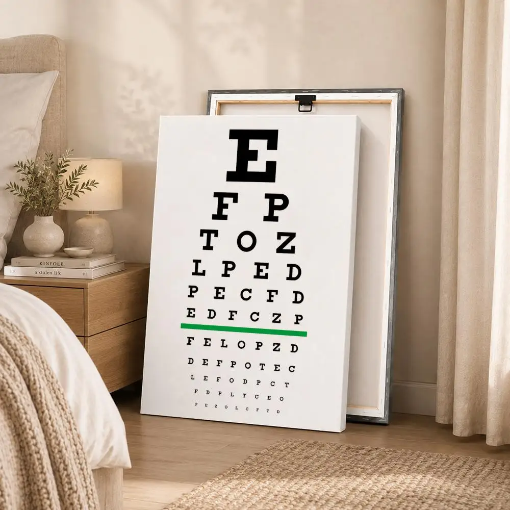 Eye Test Snellen Chart Vision Framed Wall Painting Canvas Art Poster Solid Wood Frame for Room Living Home Decor Gift