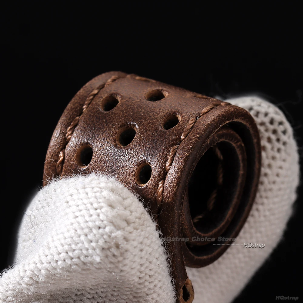 Vintage skórzany pasek do zegarka 18mm 20mm 22mm ręcznie szyty pasek ze skóry wołowej do opaski na nadgarstek Seiko Smartwatch uniwersalny oddychający