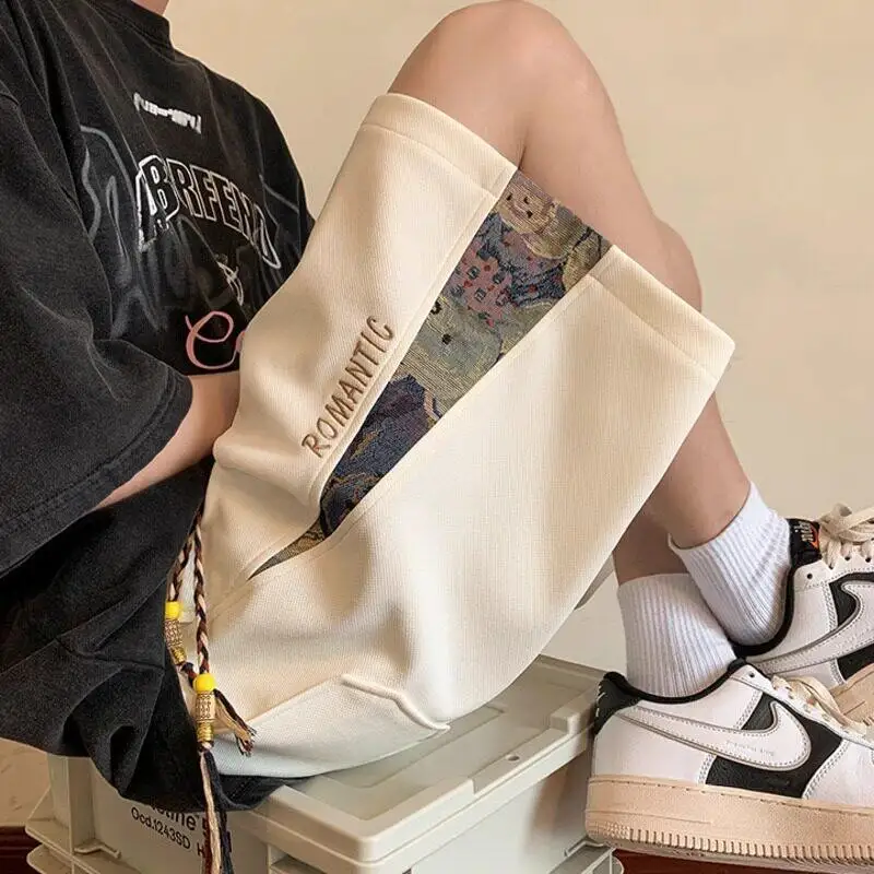 

Summer Casual Beach Four-Five Shorts Embroidered Bear mid Waist Straight Leg Teenage Youth Large Size Sporty Trendy Shorts