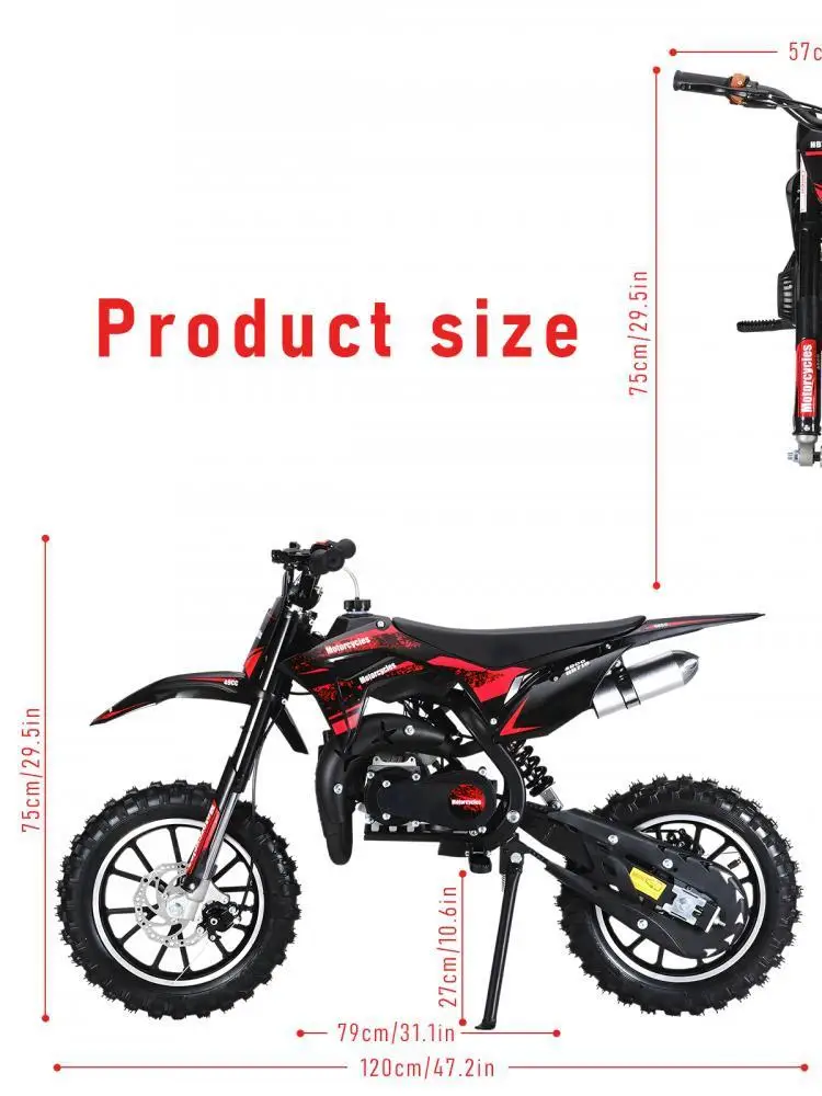 (Maximum Load 330lb) Mini 49CC Two-Stroke Engine Motorcycle, Anti-Skid Tires, Front and Rear Wheel Brakes, Shock Absorbers