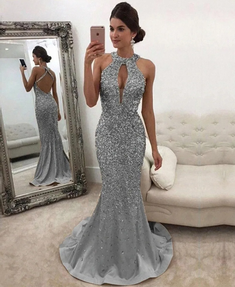 New Arrival Hot Sale Woman Dress Autumn Summer  Women's Fashion Sequin Open Back  Evening Party Wedding Dress