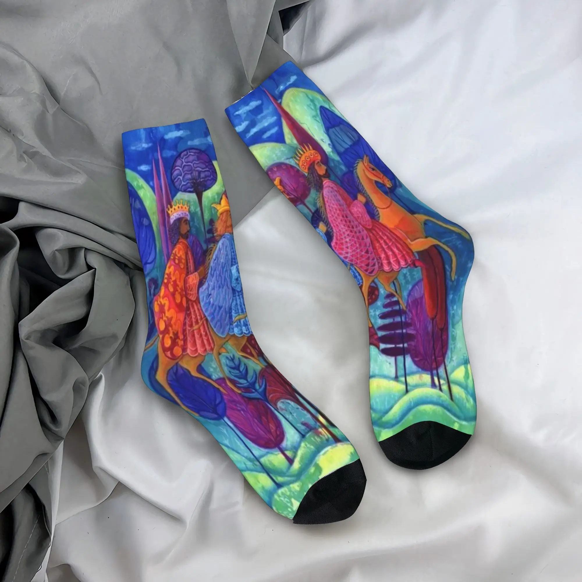 

Día de los Reyes Magos Epifanía Носки с тремя королями для женщин и мужчин Всесезонные удобные средние носки-трубы, впитывающие пот