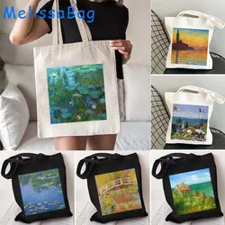 Claude Monet Borsa a tracolla in tela Ninfe d'acqua Pittura Giardino Fiori Ponte Tulipano Alba Harajuku Shopper Borse in cotone