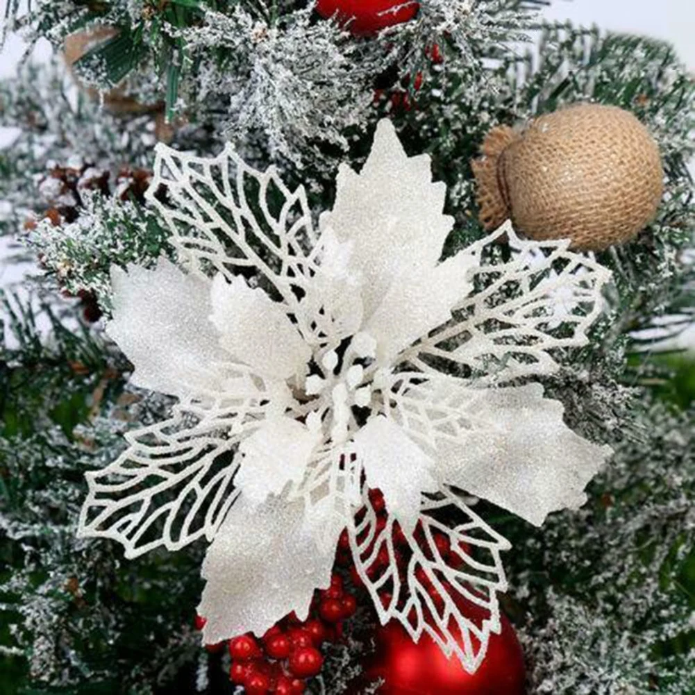 Decoration Christmas Flowers Xmas Party Party 11cm Christmas Glitter Flower Glitter PE Tree Decoration Practicall