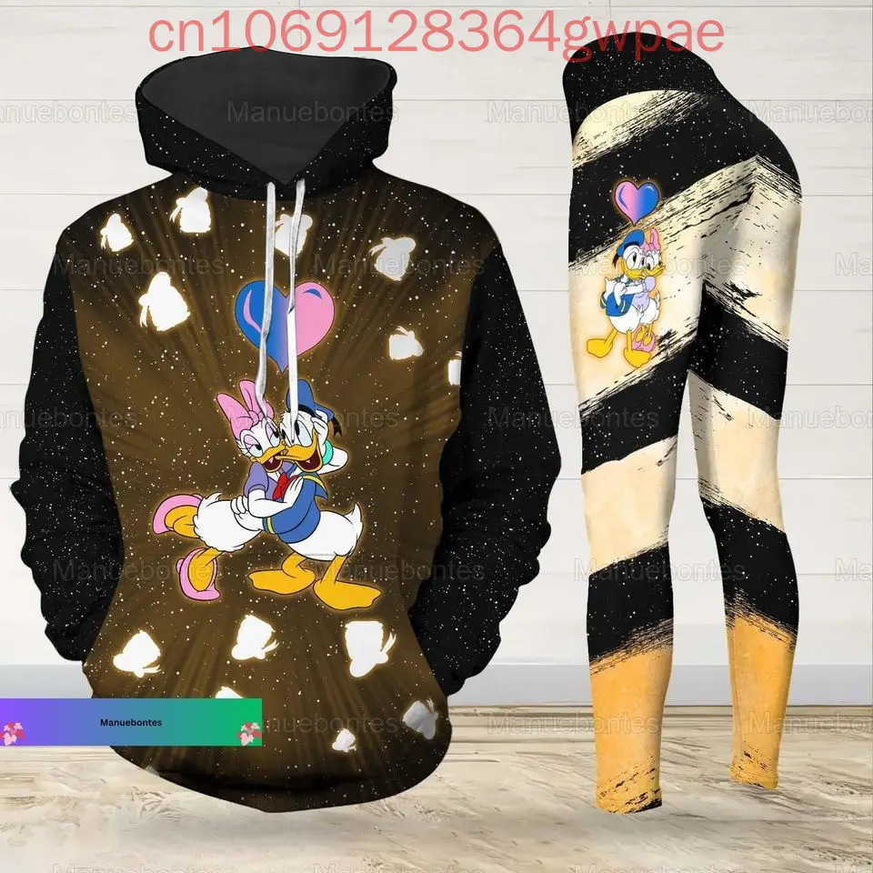 Disney-Ensemble à capuche et leggings de Noël Donald Duck pour femme, sweat à capuche Disney, pantalon de yoga, pantalon de surv