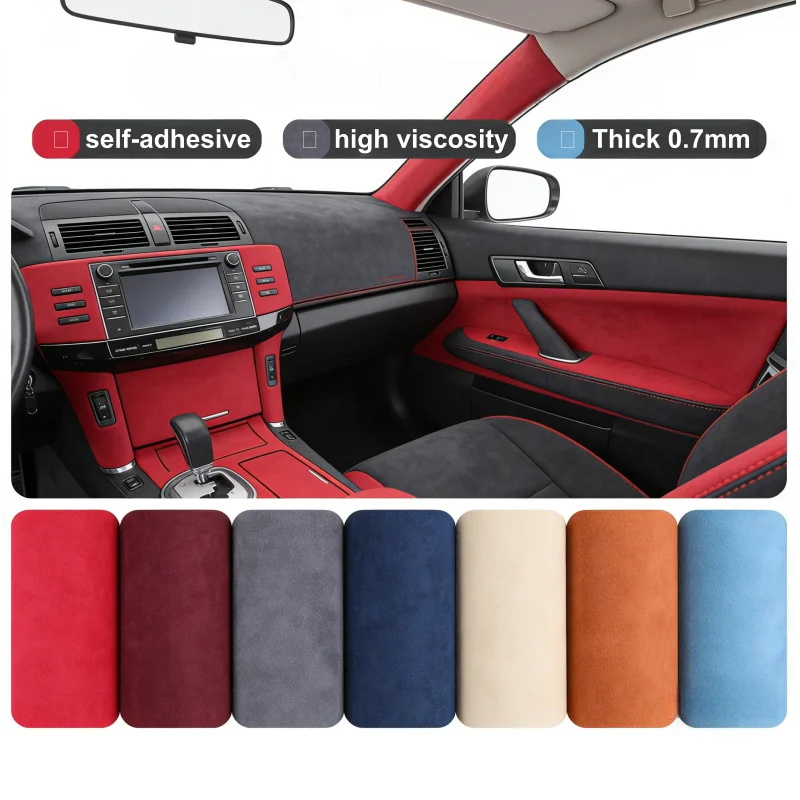 Strong Stickiness Suede Fabric Self-Adhesive Velvet Wrap for Car Interior AB Pillar Door Panel Sofa Mending Repair Black Leather