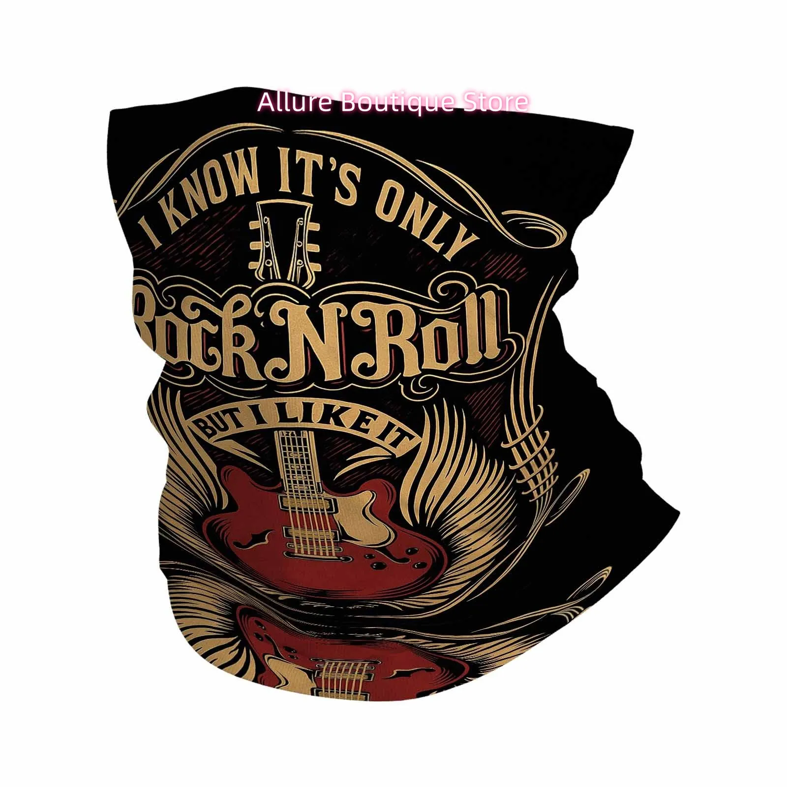Rock N Roll Poster, Guitar Graphic, Winged Design Novel Design Multi Functional Print Scarf Suitable Outdoor Men Women Unsix Mas
