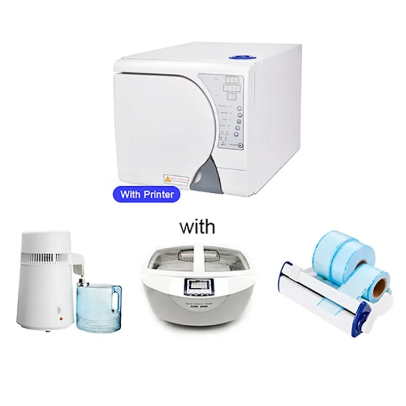 

De ntal MAX-8A Class B Autoclave Machine 18L/23L with printer with Water Distiller+ Ultrasonic Cleaner+ Sealing Machine