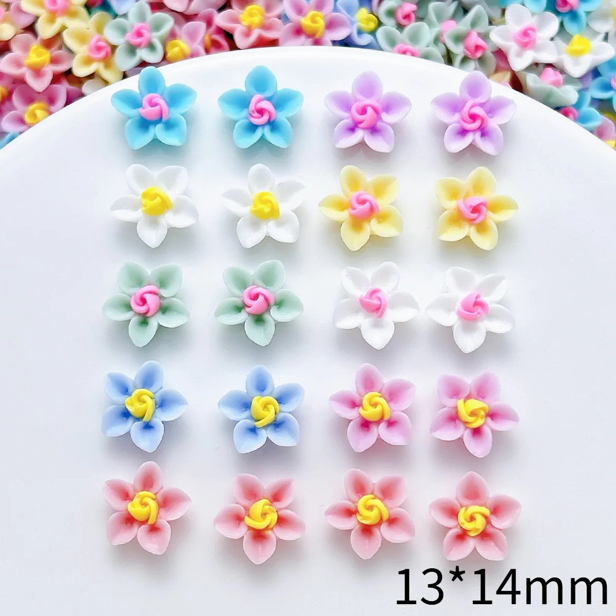 60PCS Dopamine Colored Simulated Resin Five-petal Flowers Nail Charms Creative Luminous Blossoms Series Nail Art Decorations DIY