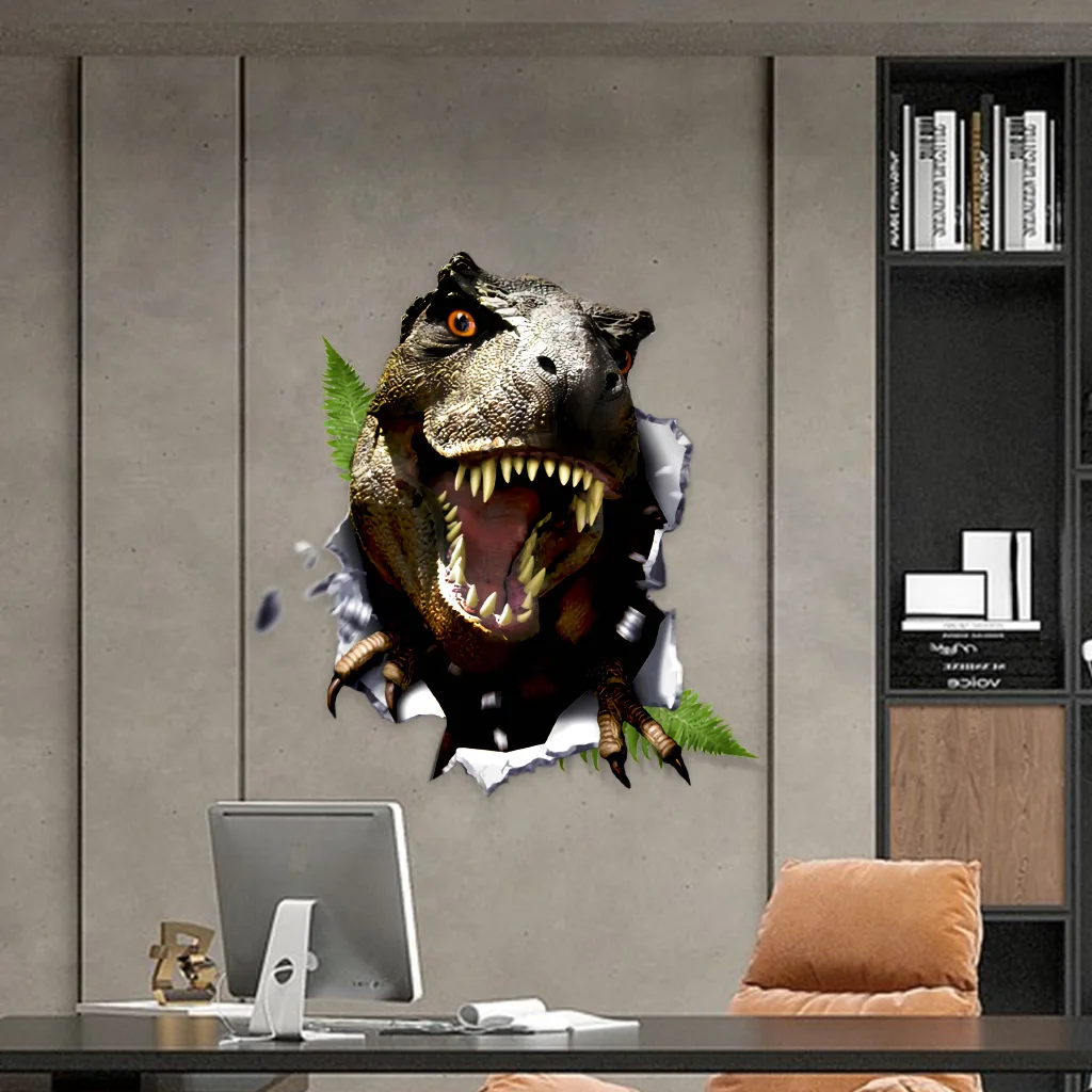 C27# 3D Dinosaur Broken Wall Sticker Kids Room Background Home Decoration Mural Living Room Wallpaper Funny Decal