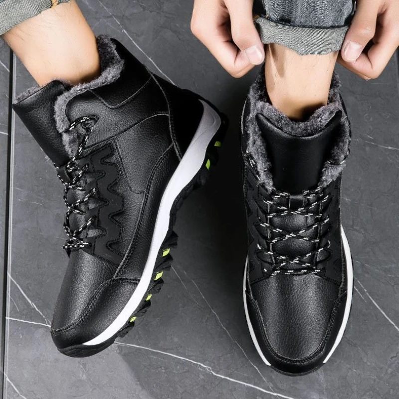 Men's Winter Sports High Top Lace Up Shoes Cotton Padded Snow Boots Thermal Insulation Fleece Lined Thickened Non Slip Sole​