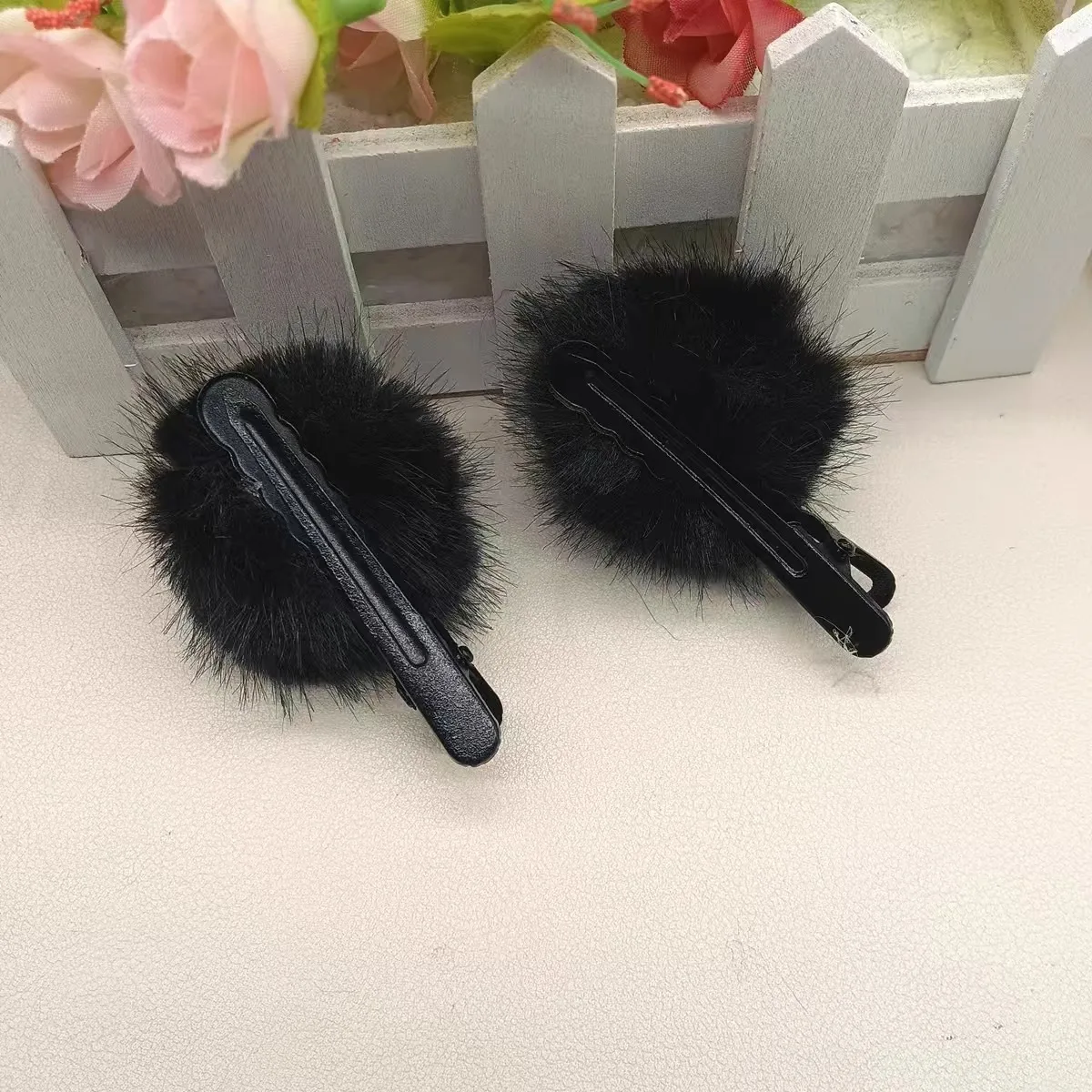 Cute Black Fuzzy Hair Clip for Women - Big Eyes Design, Adorable Hair Accessories for Girls, Daily & Party Wear
