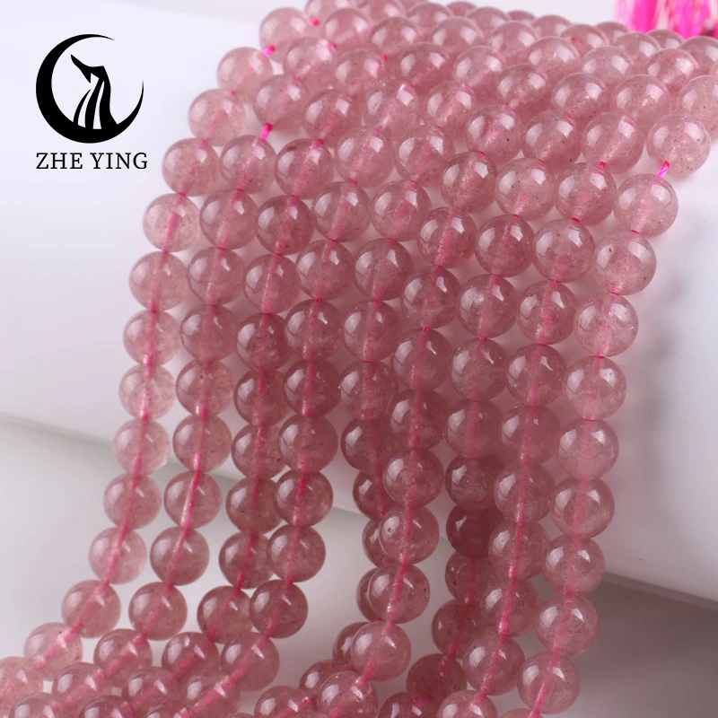 Natural Strawberry Quartz Stone Beads Crystal Round Smooth Spacer Bead 6 8 10mm For Jewelry DIY Making Bracelet Accessories 15\'\'