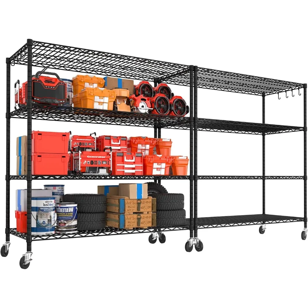 

2 Packs 55.5" W x 24" D x 80" H Heavy Duty Wire Storage Shelves with Wheels, 4 Tier Adjustable Garage Shelving Unit, Rolling Me