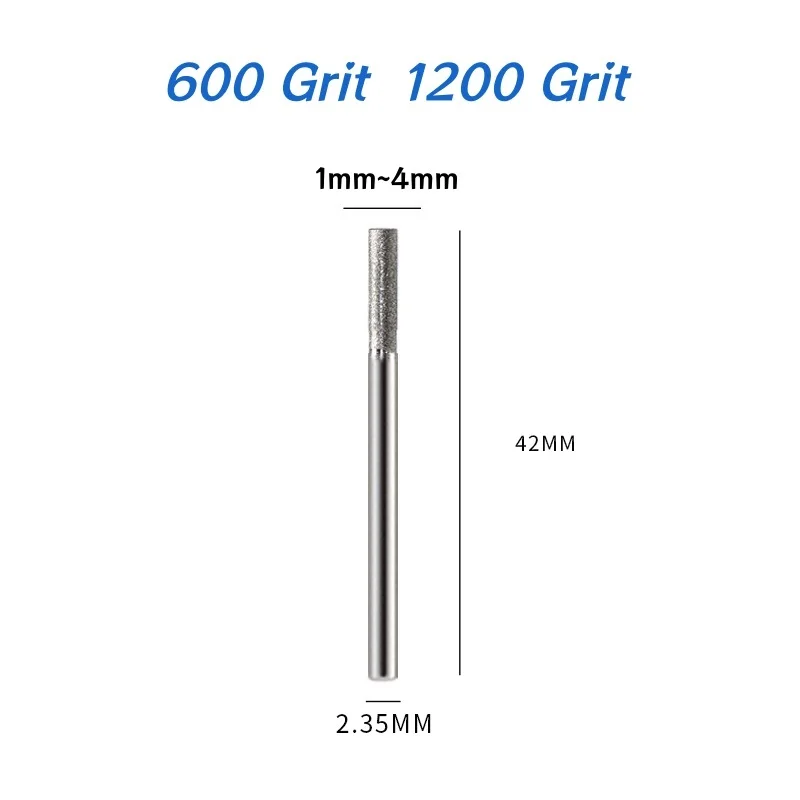 600/1200 Grit Diamond Grinding Head A Needle,1mm~4mm Cylindrical Flat Head Polishing Grinding Head, Jade Carving Deburring Tool