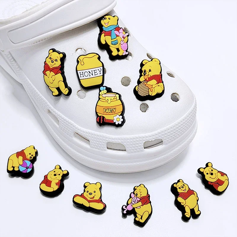 Disney 20pcs Cartoon Hot Toys MINISO Winnie Pooh Shoe Charms Shoes Decoration Accessories Classic Clog Sandal Buckle Kids Gifts
