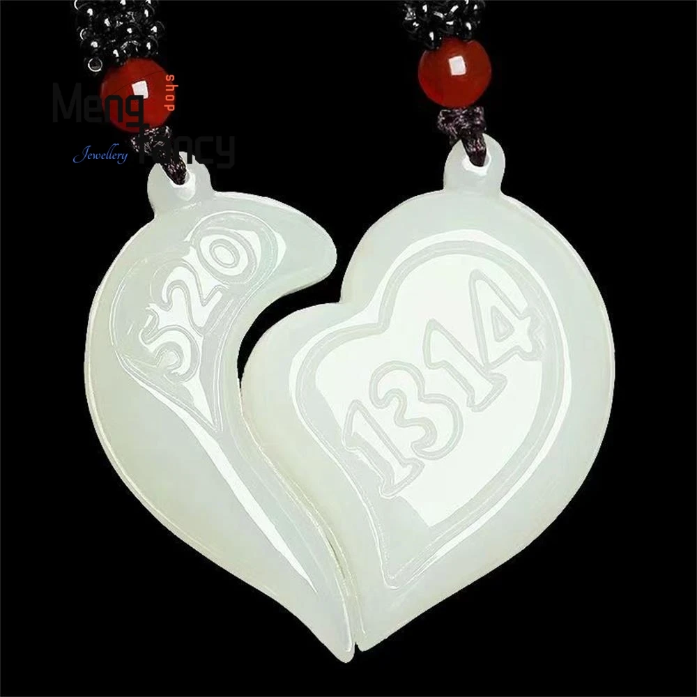 Natural Hetian White Jade Couple Models Heart Exquisite Elegant Simple High-grade Handicraft Pendant Luxury Fashion Fine Jewelry