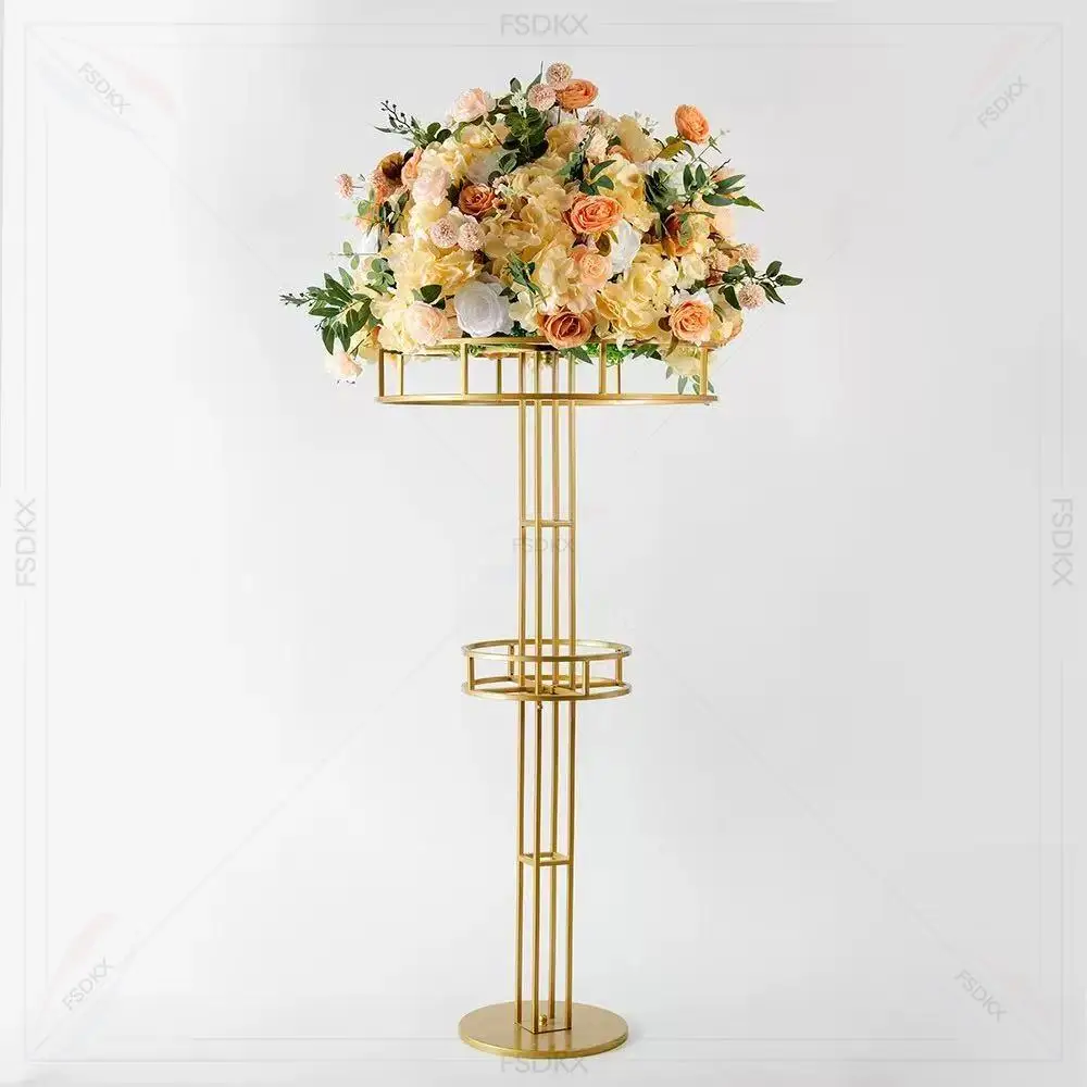 FSDKX Factory Wholesale Stainless Steel Shiny Gold Cylinder Dessert Table Stand Wedding Decorations for Event and Party Backdrop