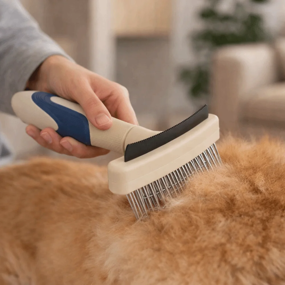 

Stainless Steel Dog Grooming Brush Non-slip Handle Movable Comb Needle Cat Knotting Comb Double-headed with Hanging Hole