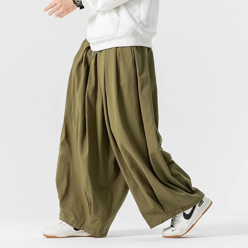 Draped Casual Loose Harem Pants Men Wide Leg Pants Elastic Waist Joggers Trousers Male Baggy Fashion Oversized Men Sweatpants