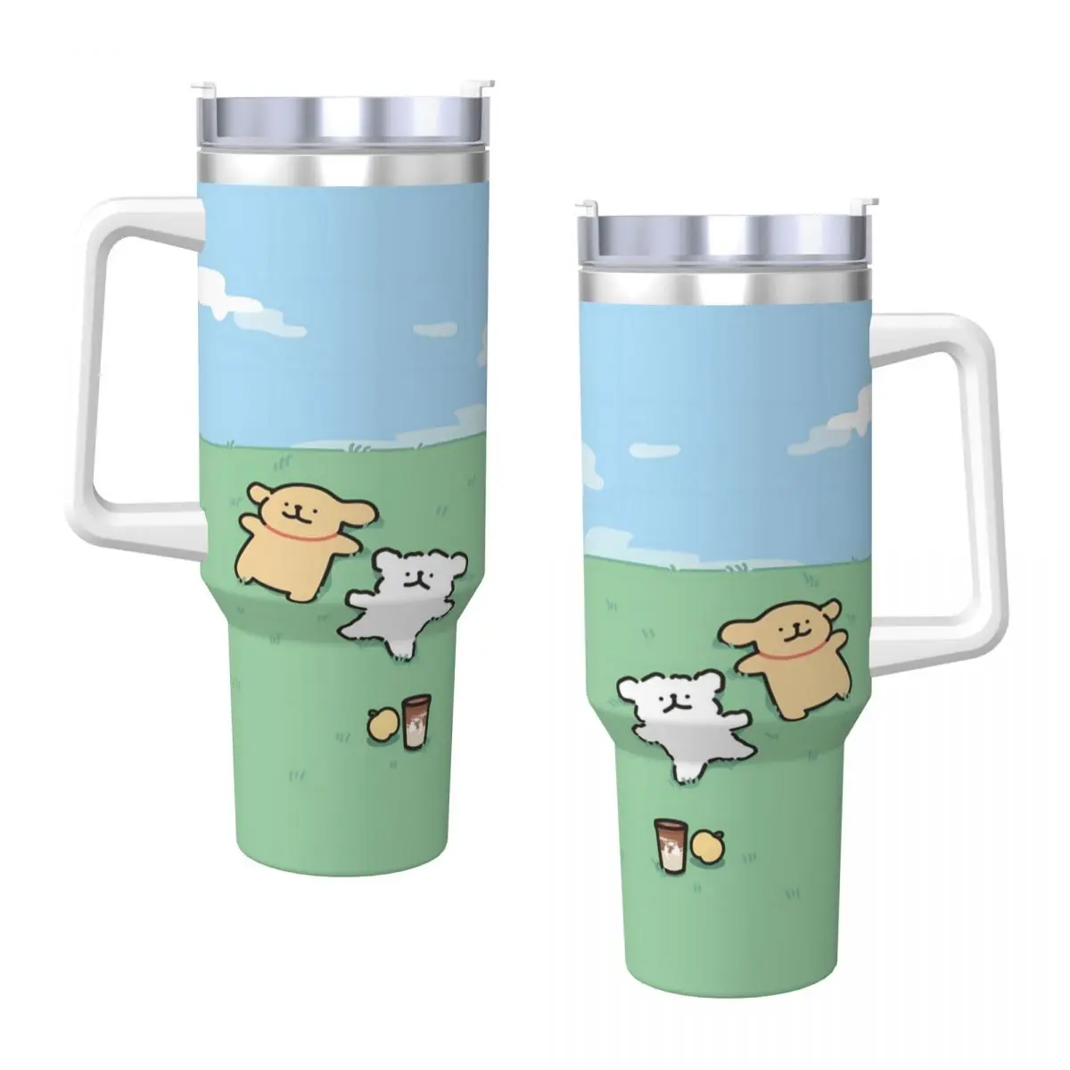 Stainless Steel Tumbler Maltese Line Dog Mug Cup With Straws Beach Cold and Hot Water Bottle Insulated Large Capacity Coffee Mug