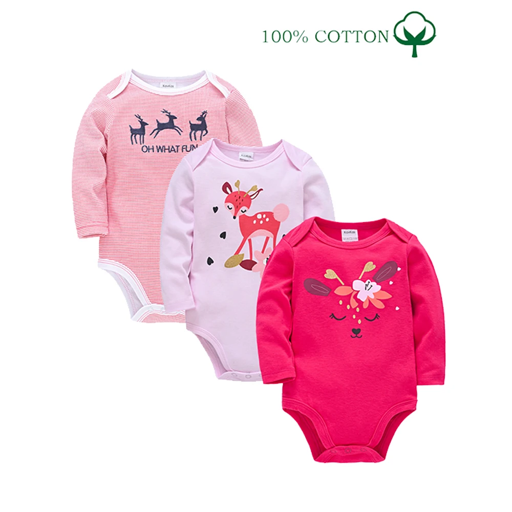 

Fall Winter 3 Pcs Baby Girls Clothing Set Pink 100% Cotton Bodysuit Christmas Cute Deer Print Romper Kids Long Sleeve Jumpsuit