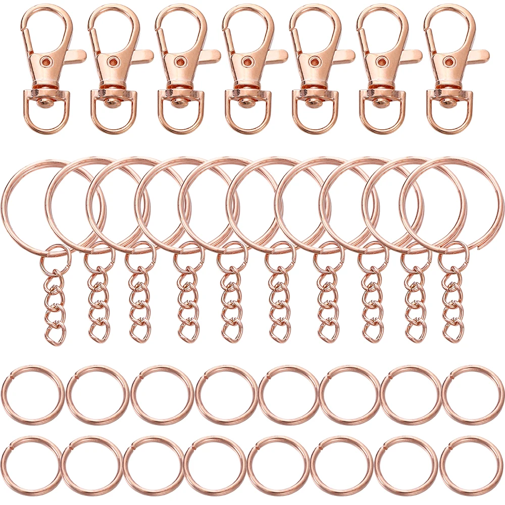 70Pcs/Lot Swivel Snap Hook Key Rings with Chain Jump Rings Connectors for DIY Keychain Lanyard Jewelry Making Accessories Kits