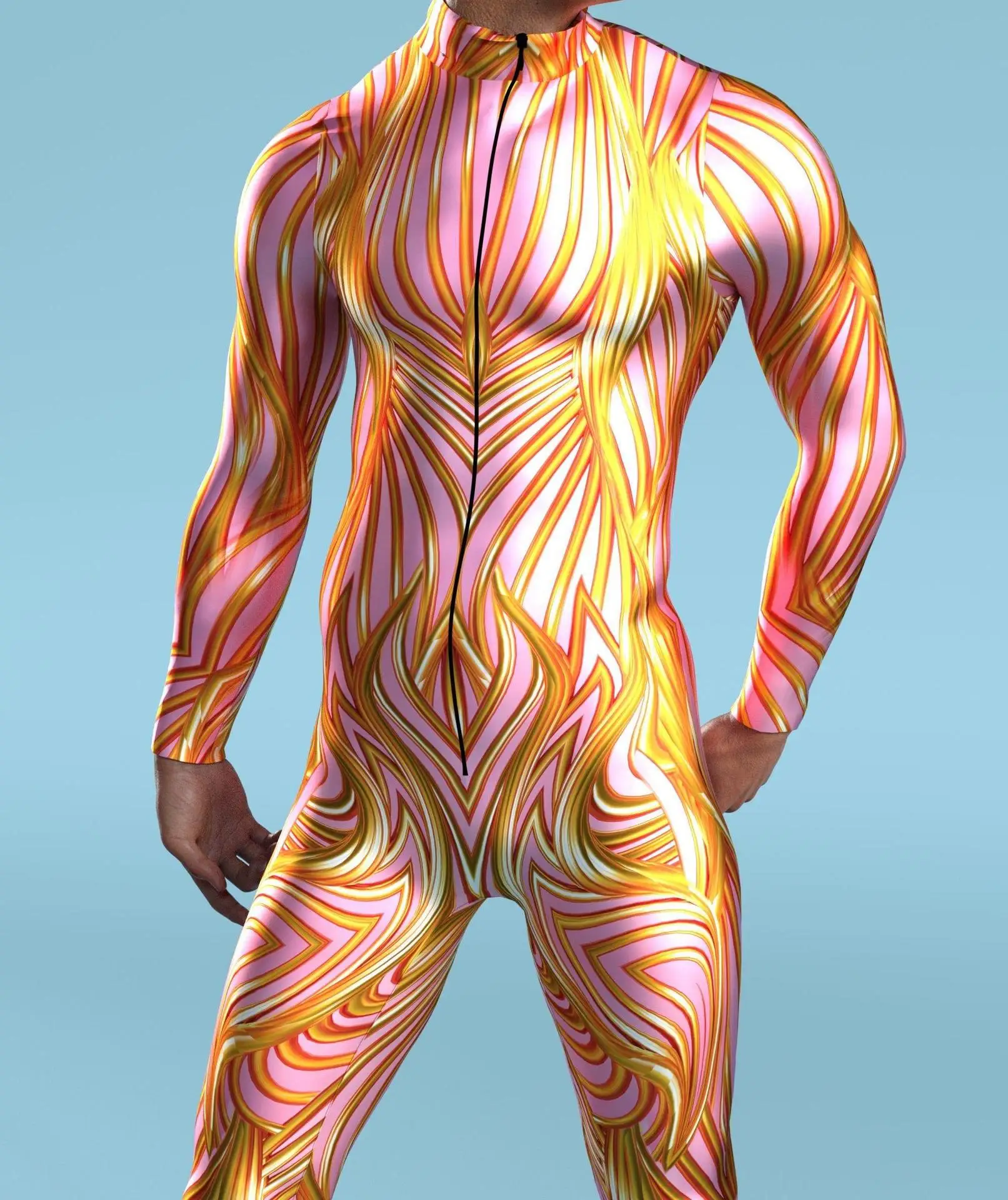 IOOTIANY Mech-Style Halloween-Bodysuit mit Aufdruck für Männer, Schlanker Langarm-Cosplay-Karnevalskostüm, Enger Jumpsuit Zentai 2026 – Detail 5